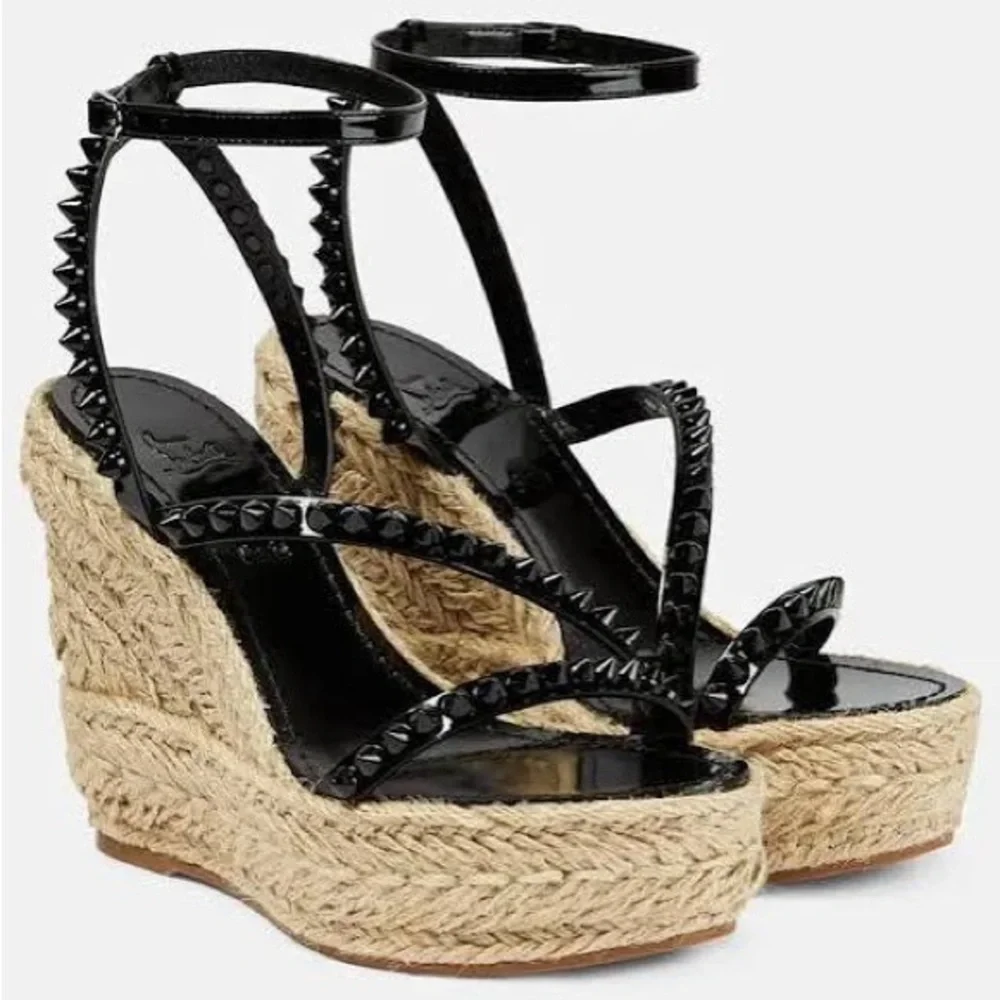 Christian Louboutin black Mafaldina Zeppa spike leather espadrille wedges